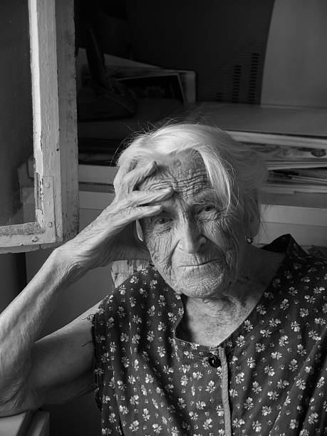 Senior lady black and white portrait stock photo