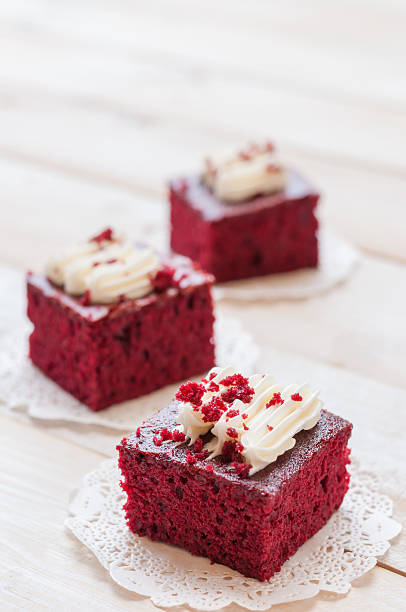 istock Red velvet cakes on wooden board 482844414