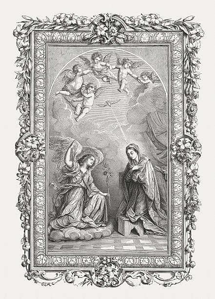 annucation (1610) oleh guido reni (pelukis italia), diterbitkan pada tahun 1878 - ginjal binatang ilustrasi stok