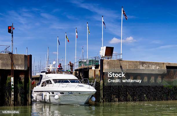 Pleasure Craft Passing Through Lock Gates Stock Photo - Download Image Now - 2015, Activity, Adult