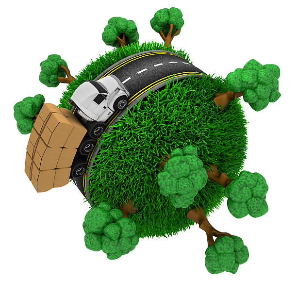 istock Trucks on Road around a grassy globe 482850354