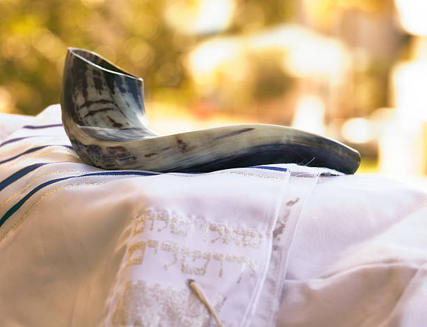 Shofar and prayer shawl (Talit) for the high holidays of Rosh Hashana and Yom Kippur