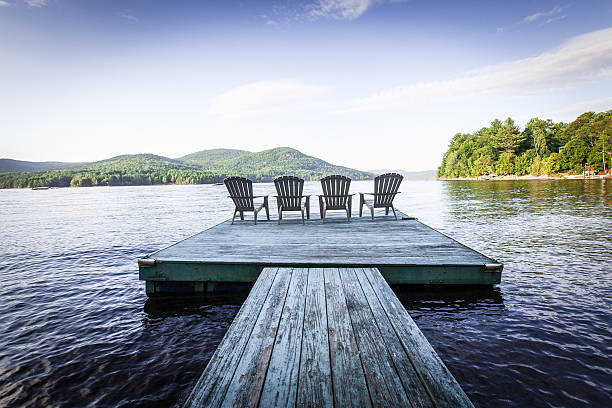 Wooden table by a lake in Sweden
