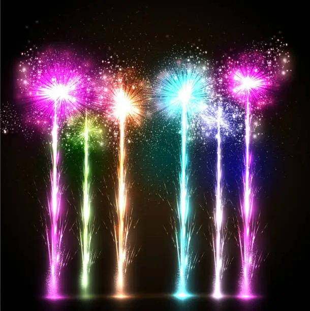 Vector illustration of Bright Fireworks Display Vector