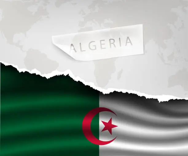 Vector illustration of paper with hole and shadows algeria flag