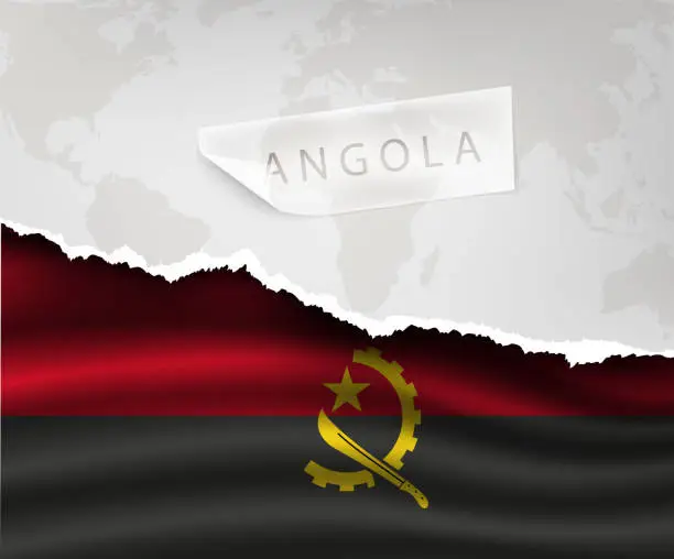 Vector illustration of paper with hole and shadows angola flag