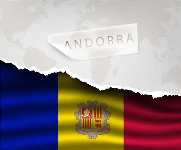 Vector illustration of paper with hole and shadows andorra flag