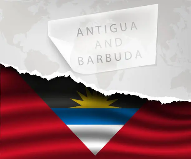 Vector illustration of paper with hole antigua and barbuda flag