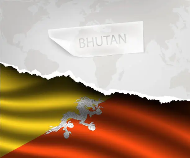 Vector illustration of paper with hole and shadows BHUTAN flag