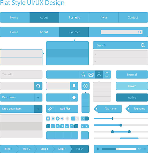 ilustrações de stock, clip art, desenhos animados e ícones de flat style design ux ui / - push button audio