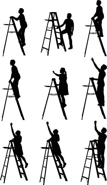 ilustrações, clipart, desenhos animados e ícones de pessoas subir escada - silhouette women black and white side view