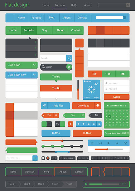 ilustraciones, imágenes clip art, dibujos animados e iconos de stock de estilo plano diseño de ui/ux - sliding control panel control playing