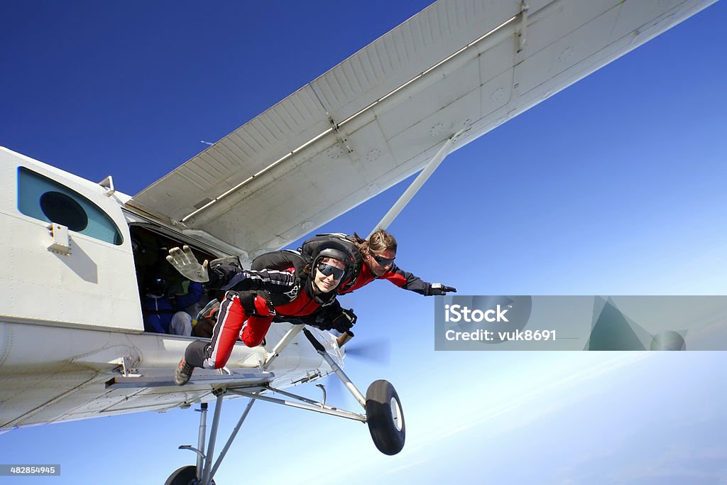 Jump Parachuters jumping from the plane Skydiving Stock Photo