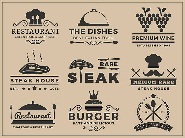 na gumce bokserek umieszczony projekt logo dla restauracji, steak house - yummy stock illustrations