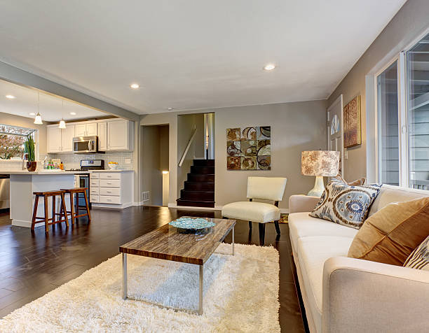 istock Modern living room with dark hardwood floor. 482855132