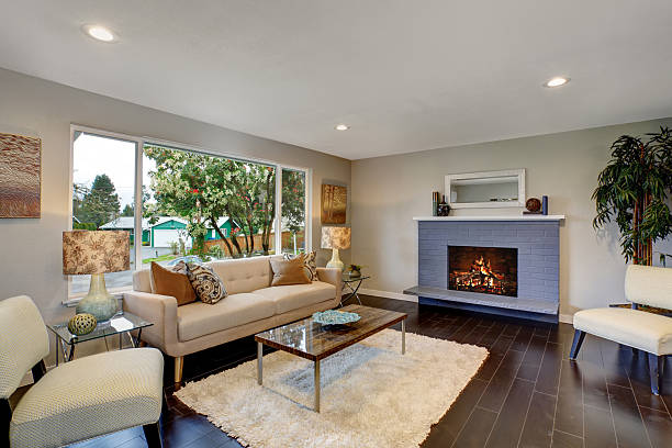 istock Modern living room with dark hardwood floor. 482855134