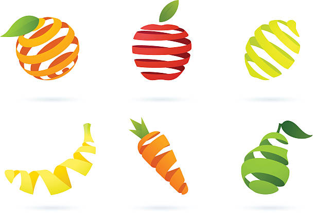 ilustraciones, imágenes clip art, dibujos animados e iconos de stock de rayado de frutas - fruit apple orange lemon