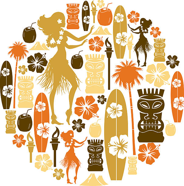 Hawaii Icon Montage A set of hawaii themed icons. See below for a repeat pattern of this image. hula dancer stock illustrations
