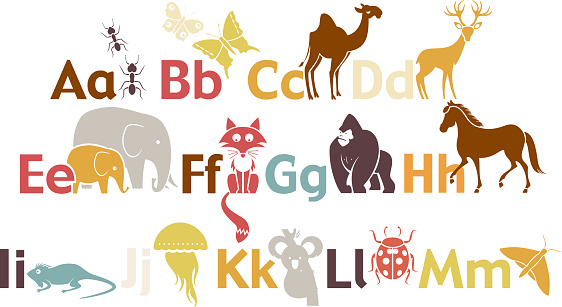 A set of animals. See below for the rest of the alphabet. 