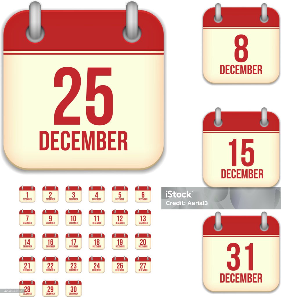 Dias de Dezembro. Vetor ícones de calendário - Vetor de A Data royalty-free