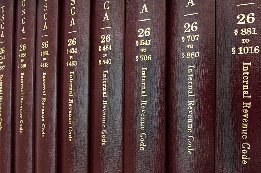 Law books containing the Internal Revenue Code. 