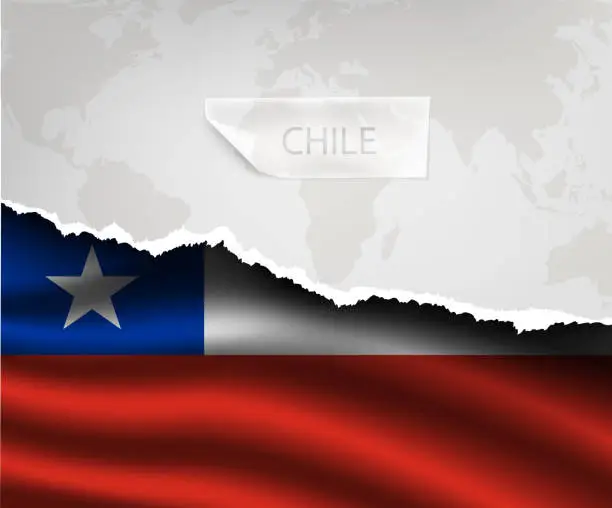 Vector illustration of paper with hole and shadows CHILE flag