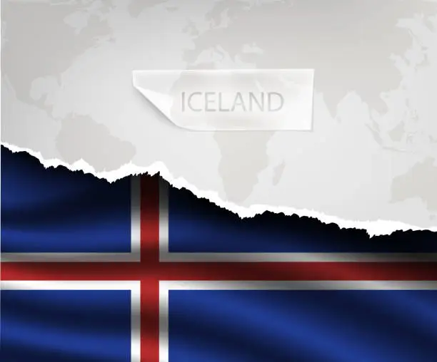 Vector illustration of paper with hole and shadows ICELAND flag
