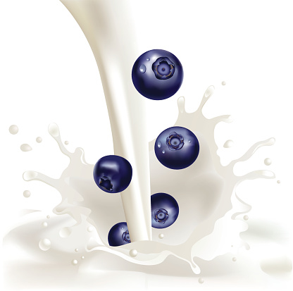 Blueberries falling into milk or cream and creating a splash. High resolution jpg included. Mesh used.