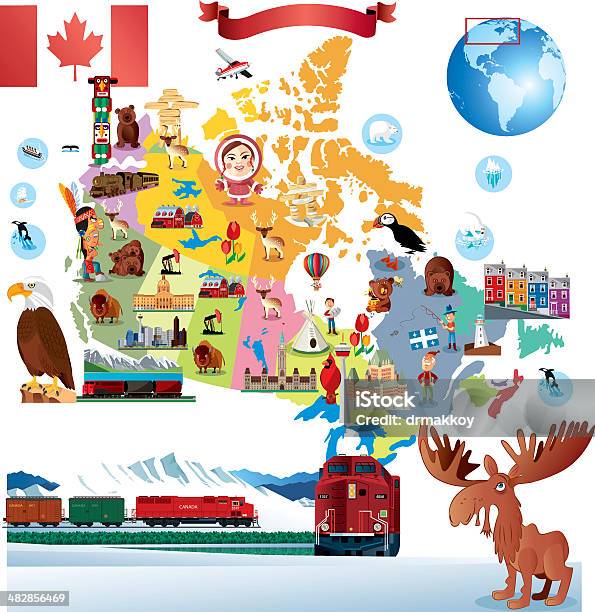 Fumetto Mappa Di Canada - Immagini vettoriali stock e altre immagini di Canada - Canada, Carta geografica, Québec - Provincia