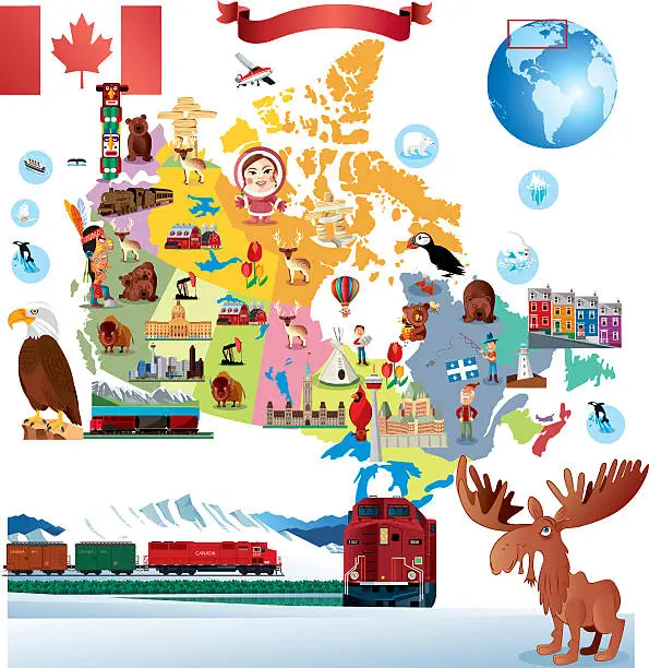 Vector illustration of Cartoon map of Canada
