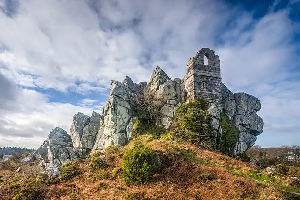Ruins of St Michaels Chapel on the granite outcrop known as Roche Rock mid Cornwall England UK Europe