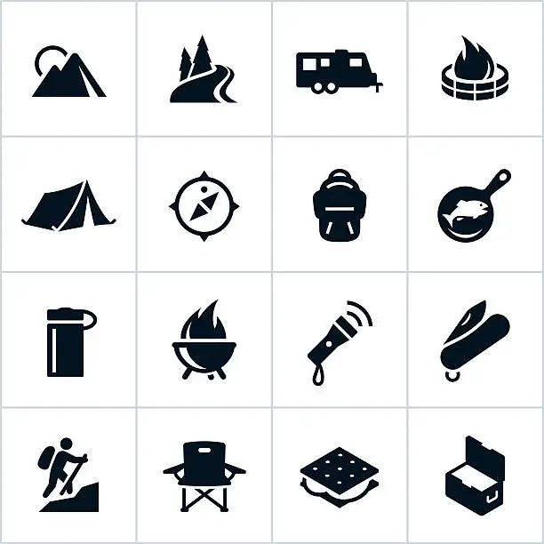 Vector illustration of Black Camping Icons