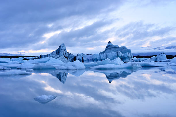 Blue twilight landscape of Jokulsarlon Lagoon, Iceland stock photo