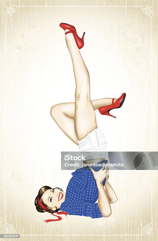 Vintage 1950's Pin-Up The second illustration in a series of pin-up girls. The background has a texture giving the overall illustration a more vintage feel. The background and border are on separate layers, making the file easy to edit. More to follow! Pin-Up Girl stock vector