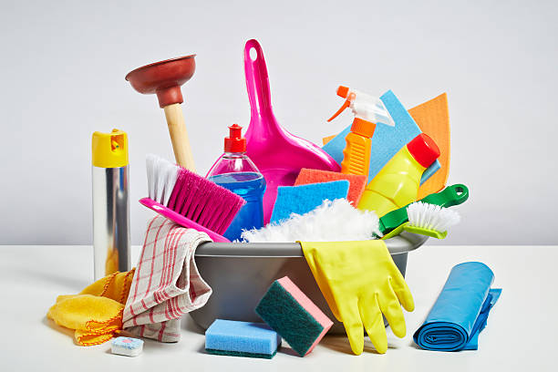istock House cleaning products pile on white background 482859141