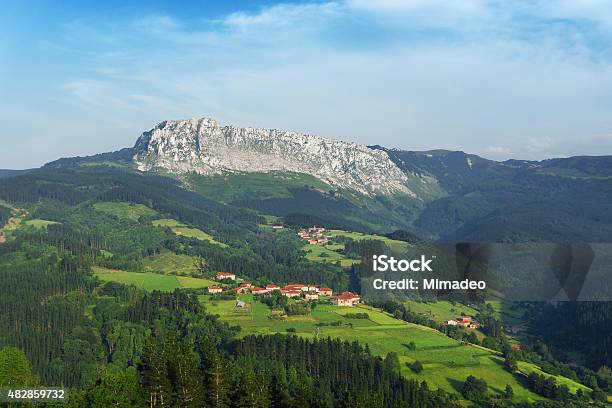 Itxina Mountain With Zaloa And Urigoiti Villages Stock Photo - Download Image Now - 2015, French Basque Country, Horizontal