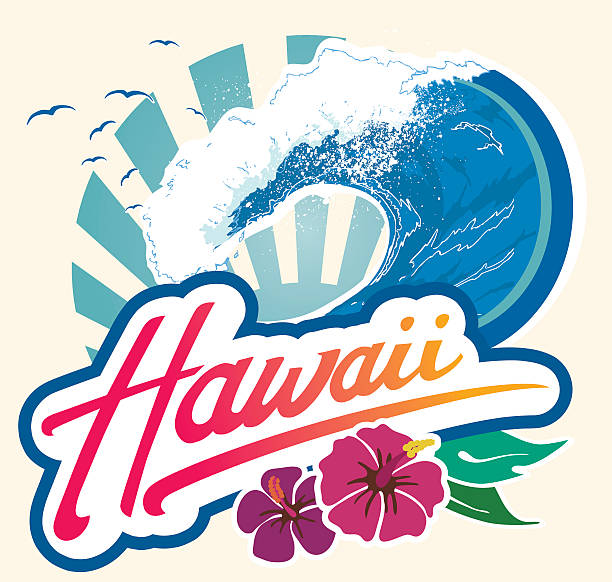 illustrations, cliparts, dessins animés et icônes de emblème du surf à hawaï - hawaii islands big island beach hawaiian culture