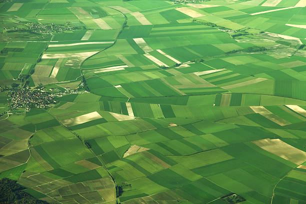 Aerial view of fields in France stock photo