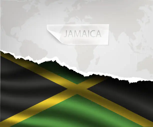 Vector illustration of paper with hole and shadows JAMAICA flag