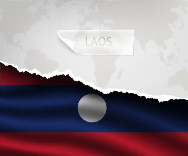 Vector illustration of paper with hole and shadows LAOS flag