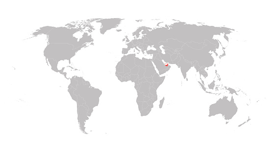 grey vector world map with indication of United Arab Emirates