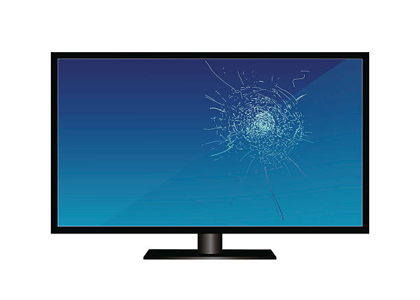 ilustrações, clipart, desenhos animados e ícones de monitor de tv lcd com tela quebrada - kunst