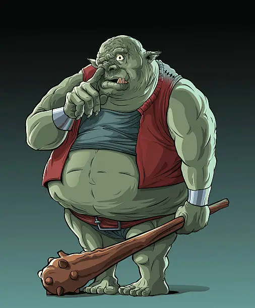 Vector illustration of Big fat troll (orc) in forest