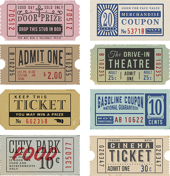 illustrazioni stock, clip art, cartoni animati e icone di tendenza di vintage biglietti e tagliandi - scritta admit one