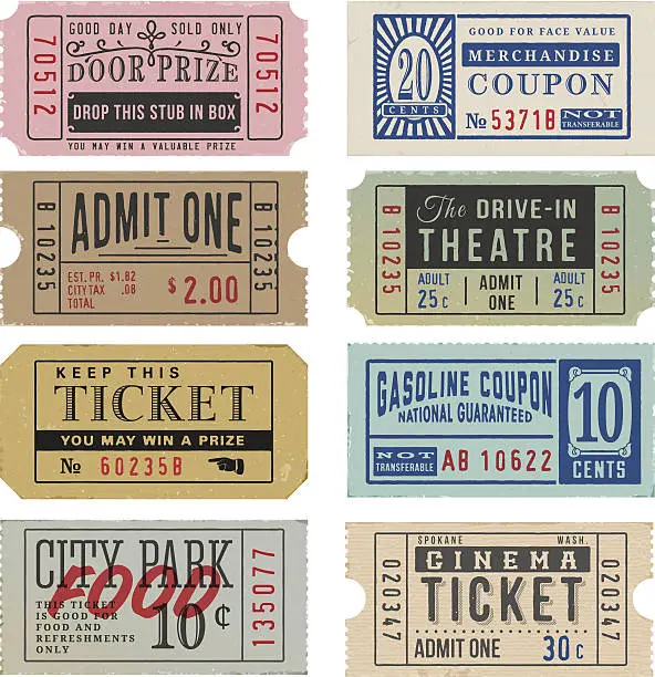 Vector illustration of Vintage Tickets and Coupons