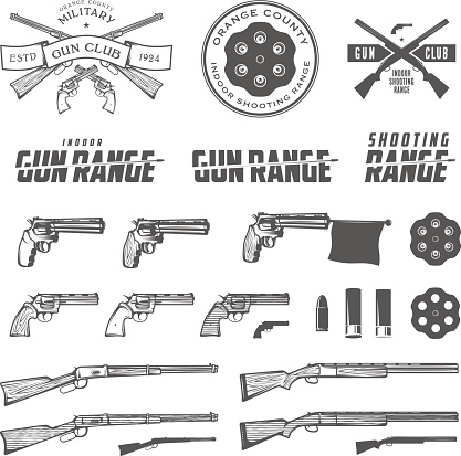 Set of retro weapons labels, emblems and design elements.