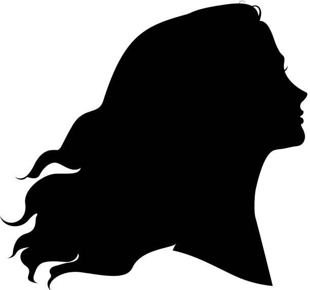 Silhouette of woman Silhouette of woman's head with waving hair wind silhouettes stock illustrations