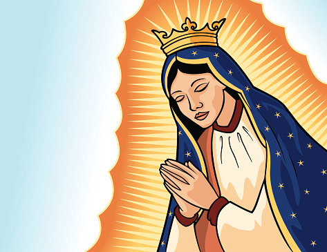 A vector illustration of the Virgin of Guadalupe, also called Our Lady of Guadalupe. This is not an exact reproduction of the famous image of the virgin, but my own interpretation of it. Basic gradients and blends.
