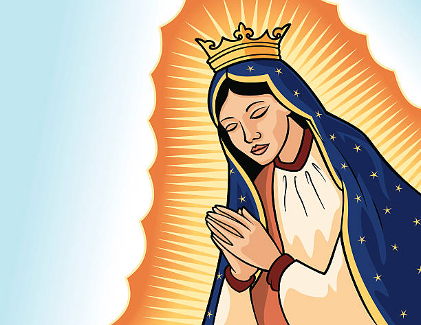 Virgin of Guadalupe A vector illustration of the Virgin of Guadalupe, also called Our Lady of Guadalupe. This is not an exact reproduction of the famous image of the virgin, but my own interpretation of it. Basic gradients and blends. virgen de guadalupe stock illustrations