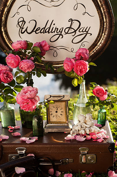 istock Wedding decor. Wooden plaque with the inscription Wedding. 482881384